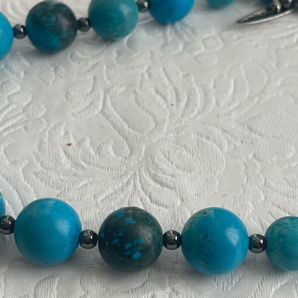 Vintage Persian Turquoise Graduated Bead Strand 22” Necklace Pendant Marked 96g - Picture 12 of 16